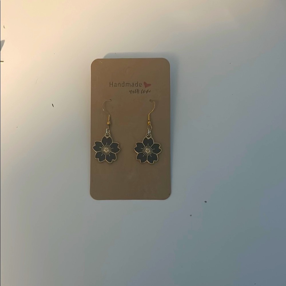 Handmade Black Flower Earrings